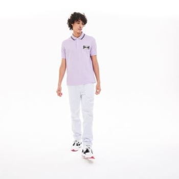 Lacoste LIVE Striped-Collar Cotton Piqué Polo Shirt Pánské - Polo Fialové / Černé | CZ-Xo6Vux